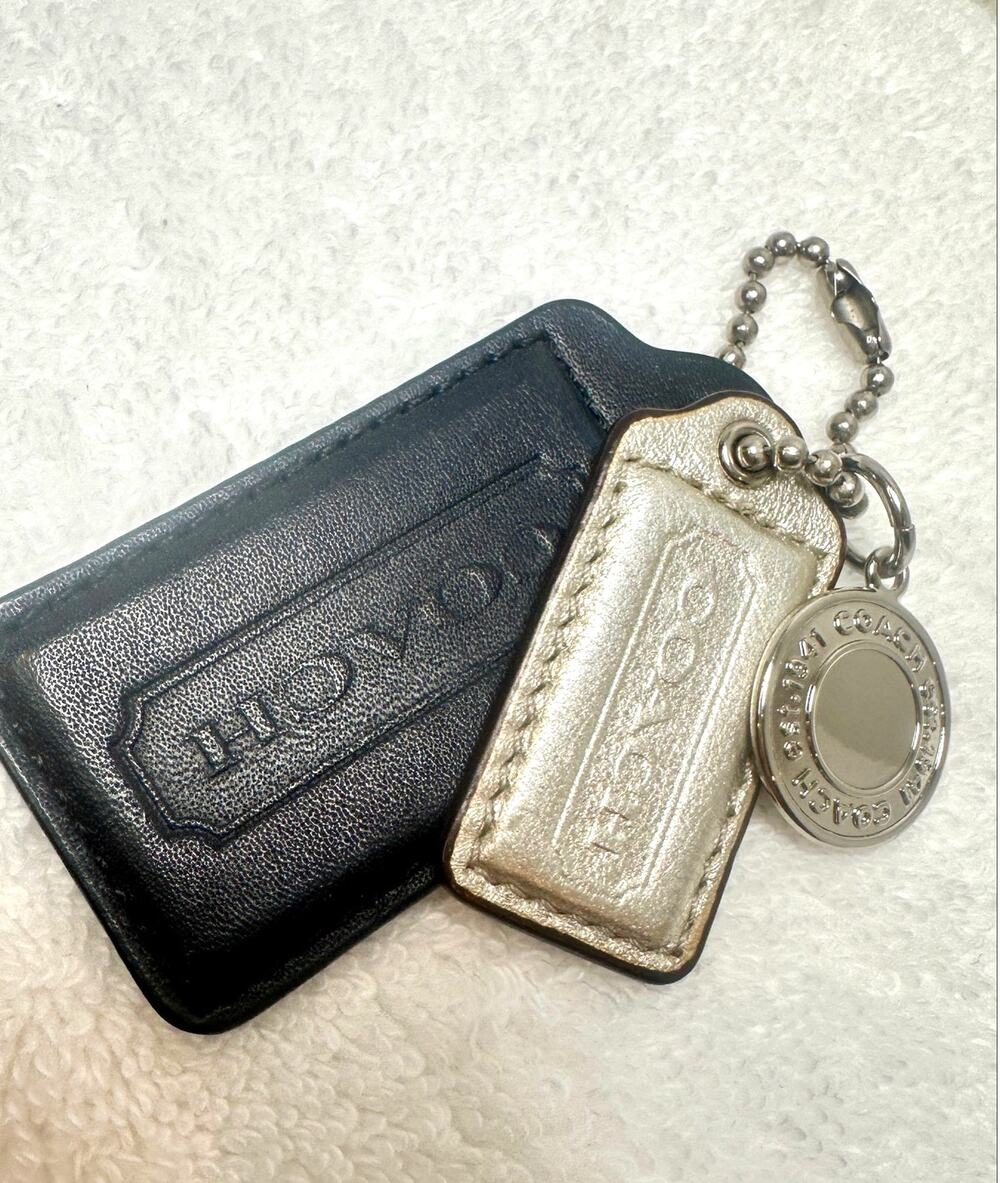Authentic Coach Black Leather Hangtag Silver Mini Tag Bag Charm